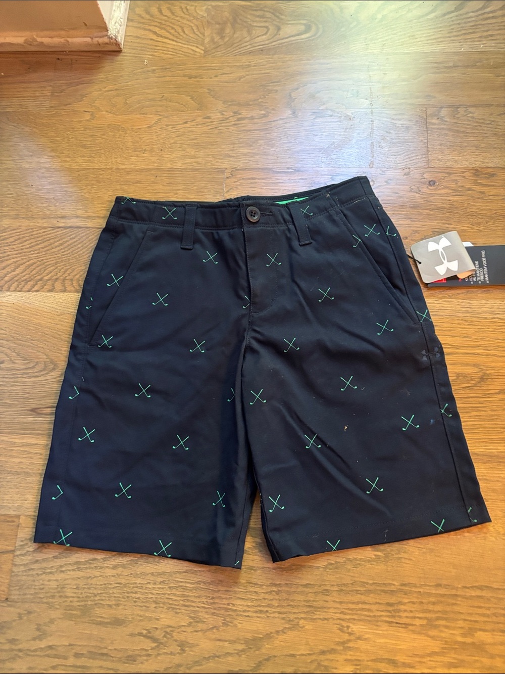 Under Armour Black Shorts with Green Cross-Stitch Accent
